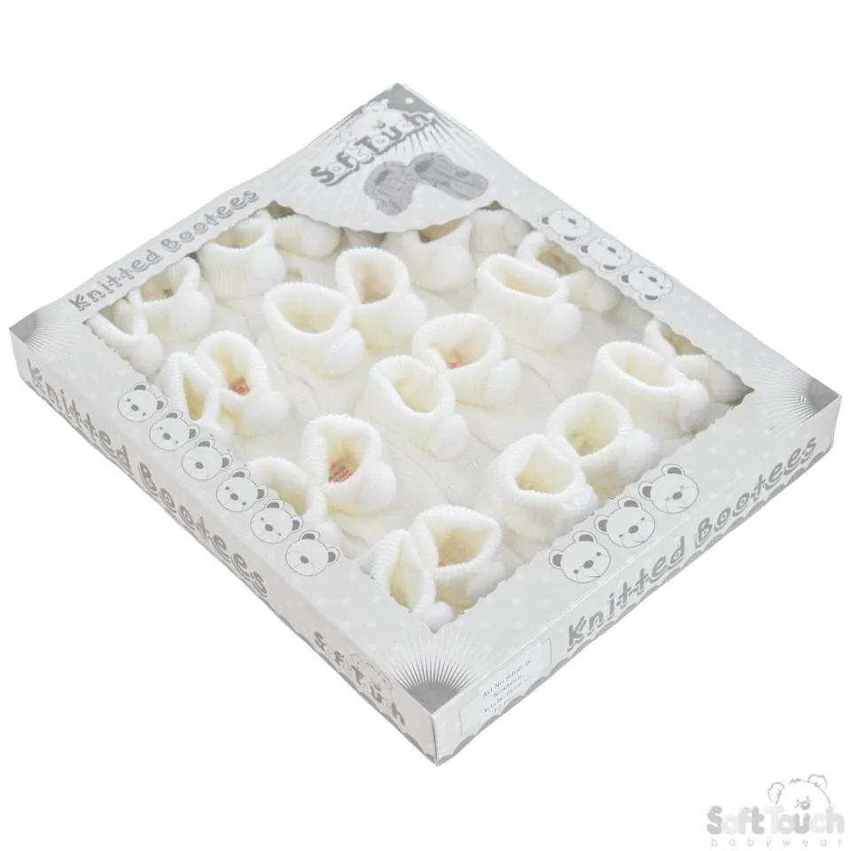 Acrylic Pom-Pom Baby Bootees White - S408-W