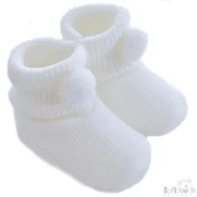 Acrylic Pom-Pom Baby Bootees White - S408-W