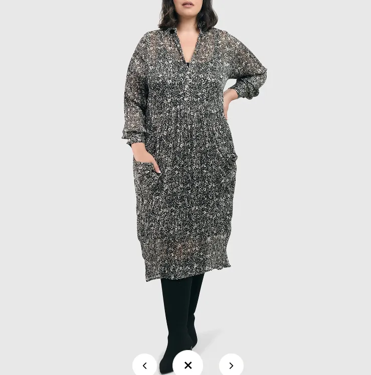 Alembika Dresses - FLORAL CRINKLE MIDI DRESS, IVORY/BLACK FINAL SALE ITEM