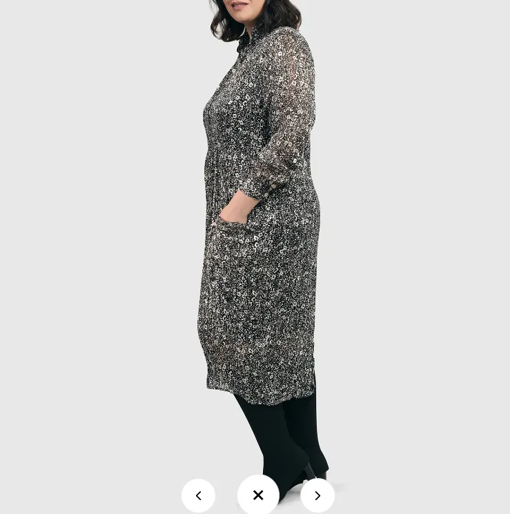 Alembika Dresses - FLORAL CRINKLE MIDI DRESS, IVORY/BLACK FINAL SALE ITEM