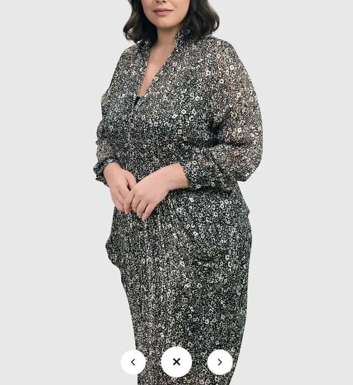 Alembika Dresses - FLORAL CRINKLE MIDI DRESS, IVORY/BLACK FINAL SALE ITEM