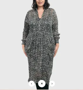 Alembika Dresses - FLORAL CRINKLE MIDI DRESS, IVORY/BLACK FINAL SALE ITEM