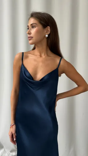 ALENA SATIN DRESS - DEEP NAVY
