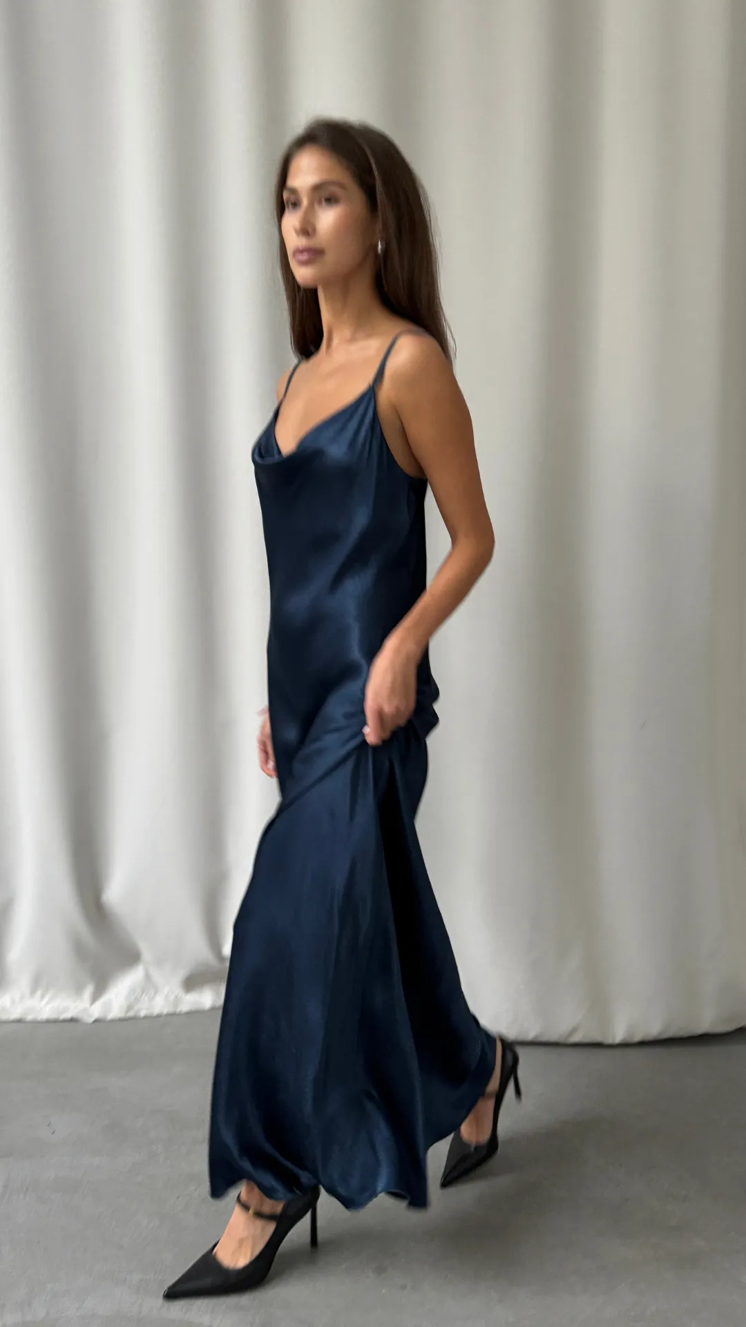ALENA SATIN DRESS - DEEP NAVY