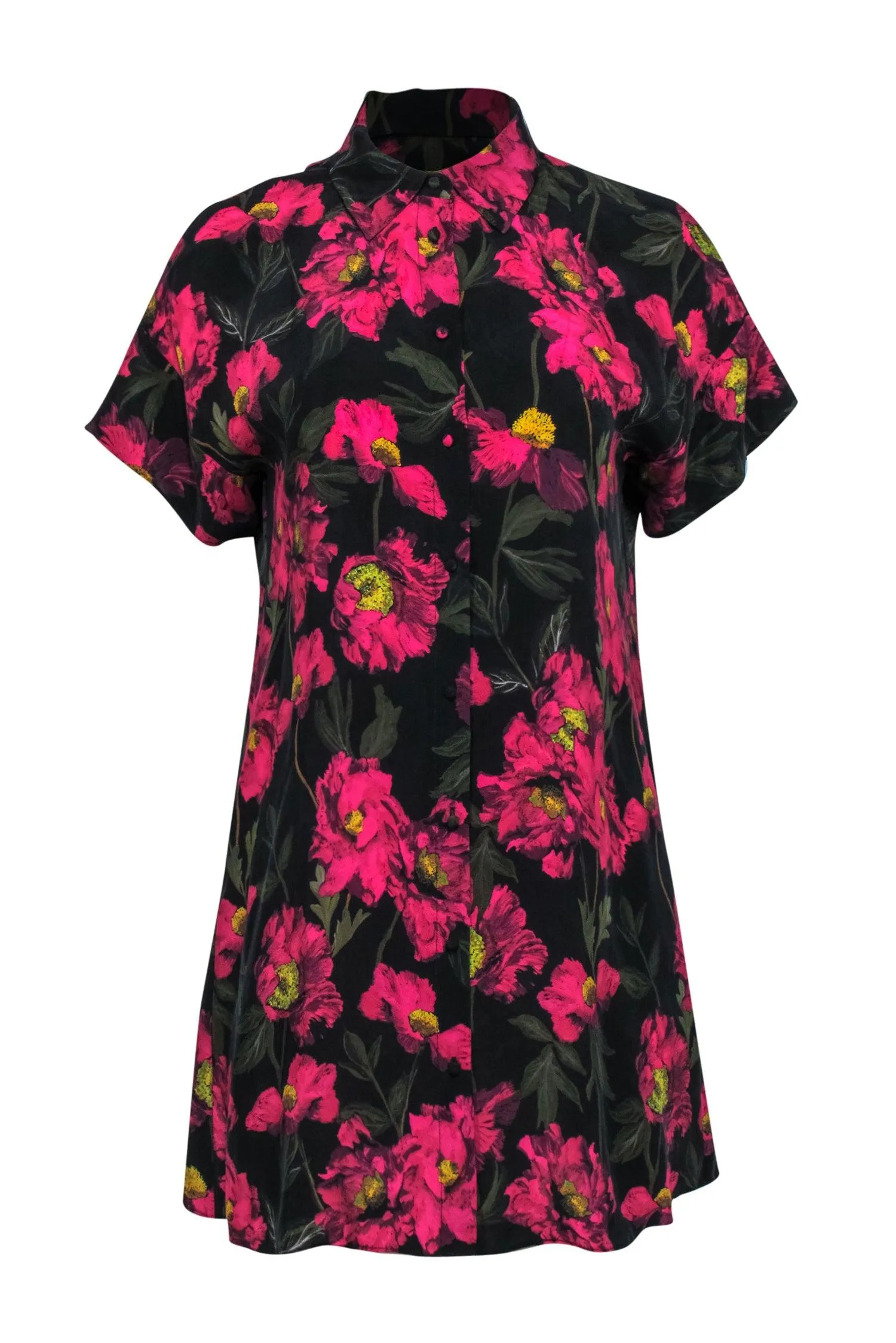 Alice & Olivia - Pink, Green & Yellow Floral Shirtdress w/ Button Front Sz S