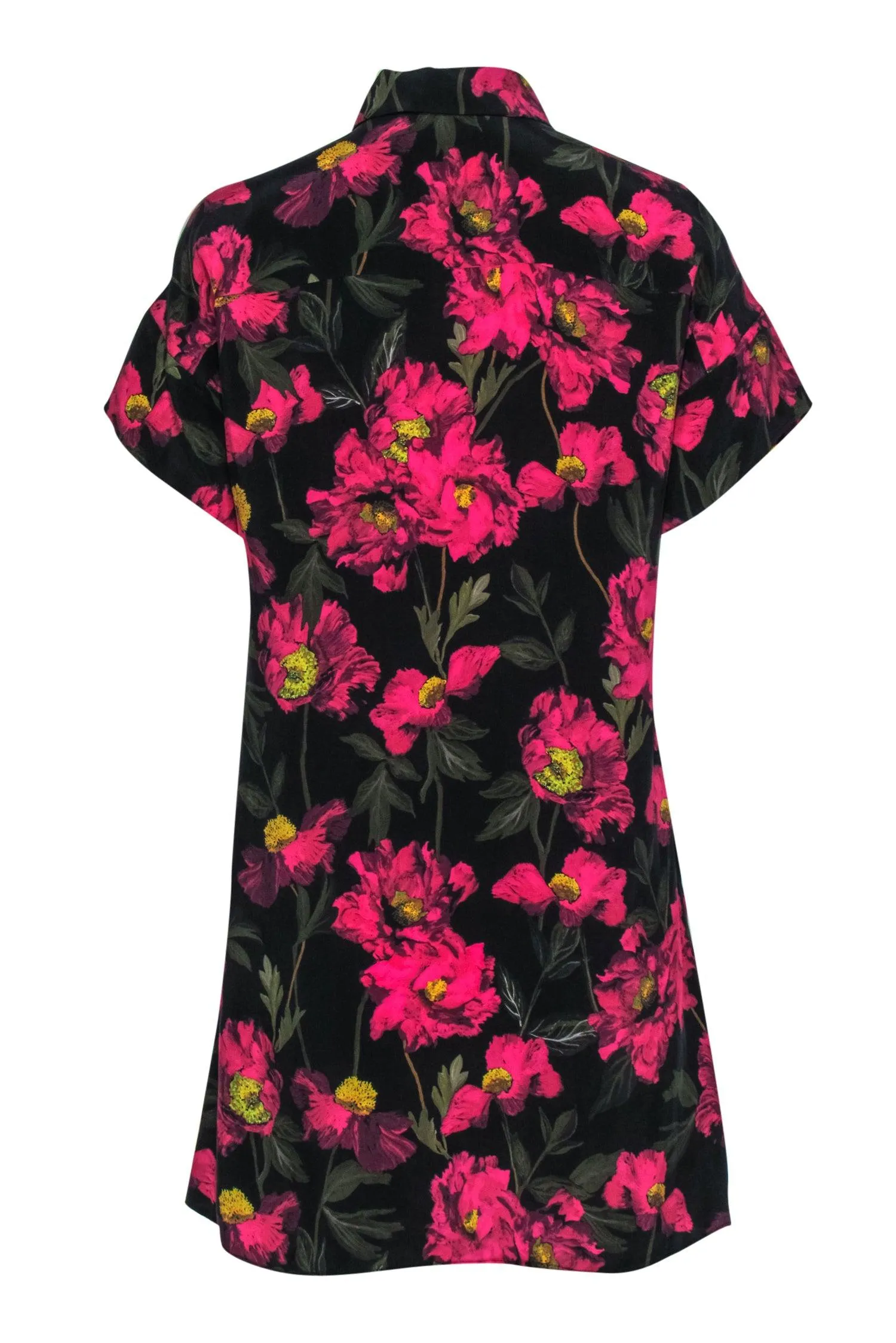 Alice & Olivia - Pink, Green & Yellow Floral Shirtdress w/ Button Front Sz S