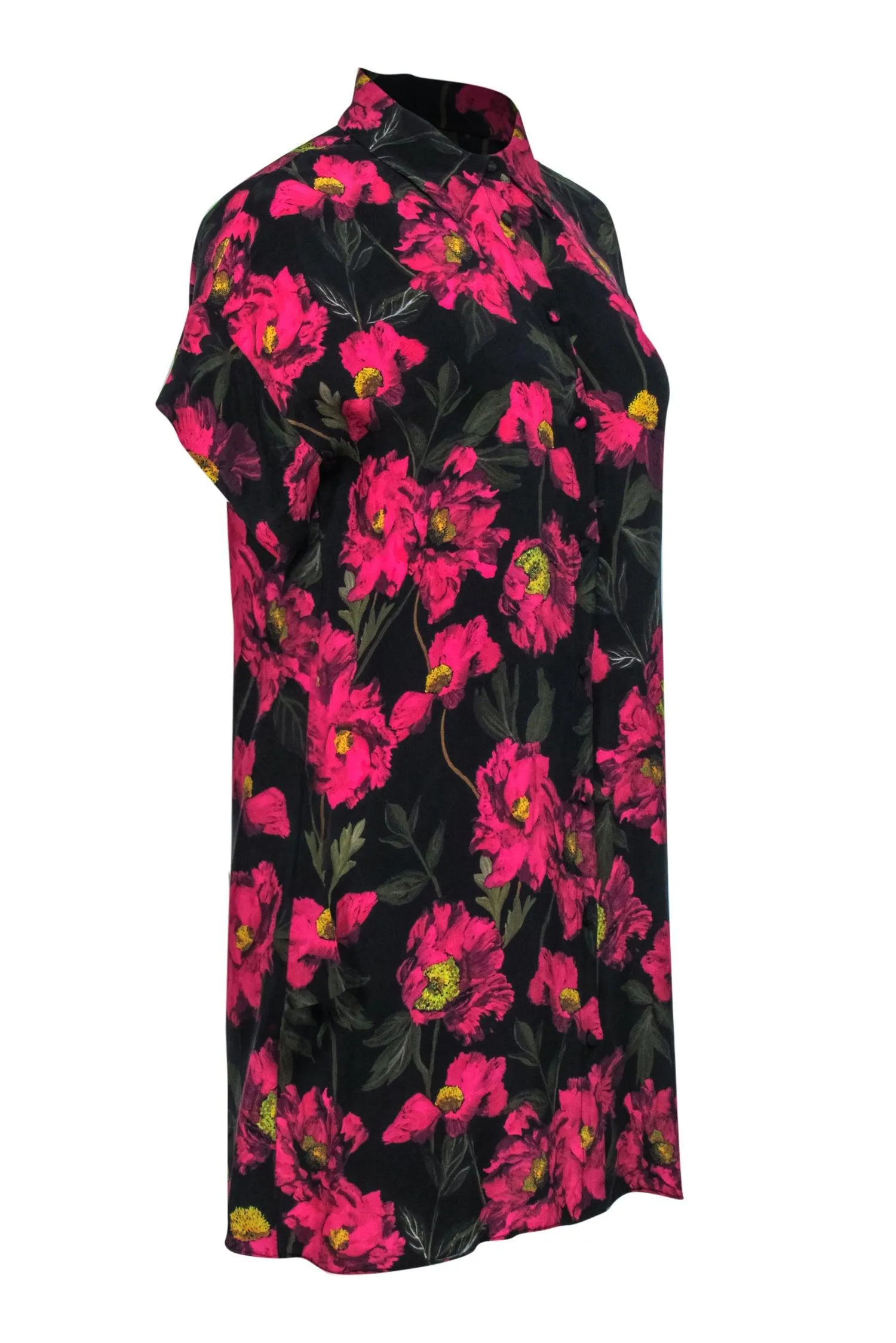 Alice & Olivia - Pink, Green & Yellow Floral Shirtdress w/ Button Front Sz S