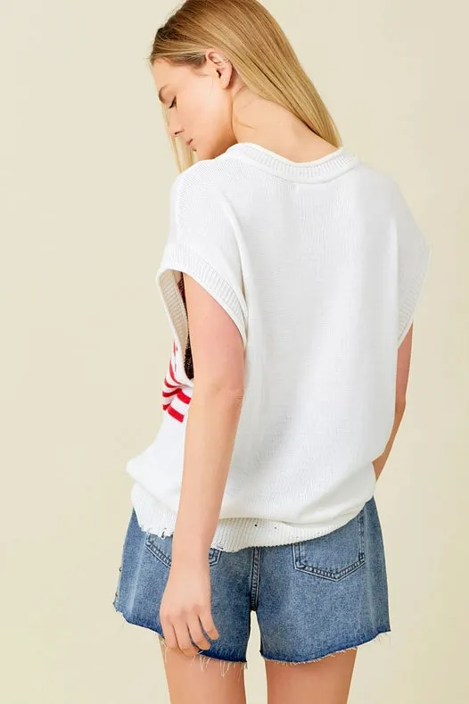 American Flag Sweater Top IVORY