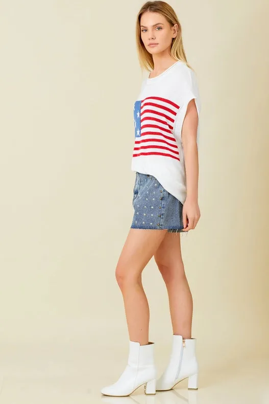 American Flag Sweater Top IVORY