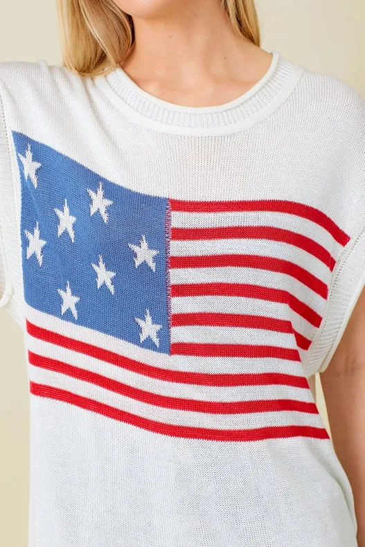 American Flag Sweater Top IVORY