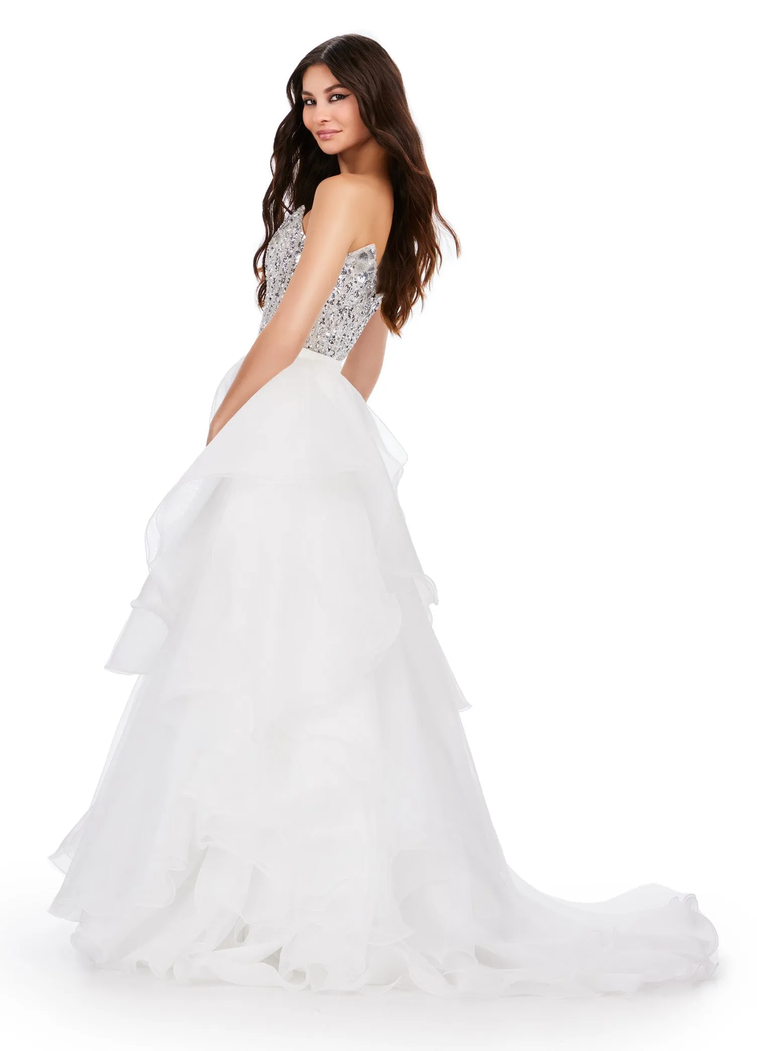 Ashley Lauren 11601 Size 6 Ivory Organza Ruffle Side Overskirt Pageant Accessory Layered