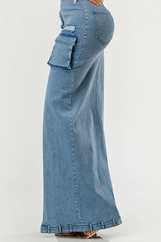 ATHINA Urban Chic Strapless Denim Front-split Dress