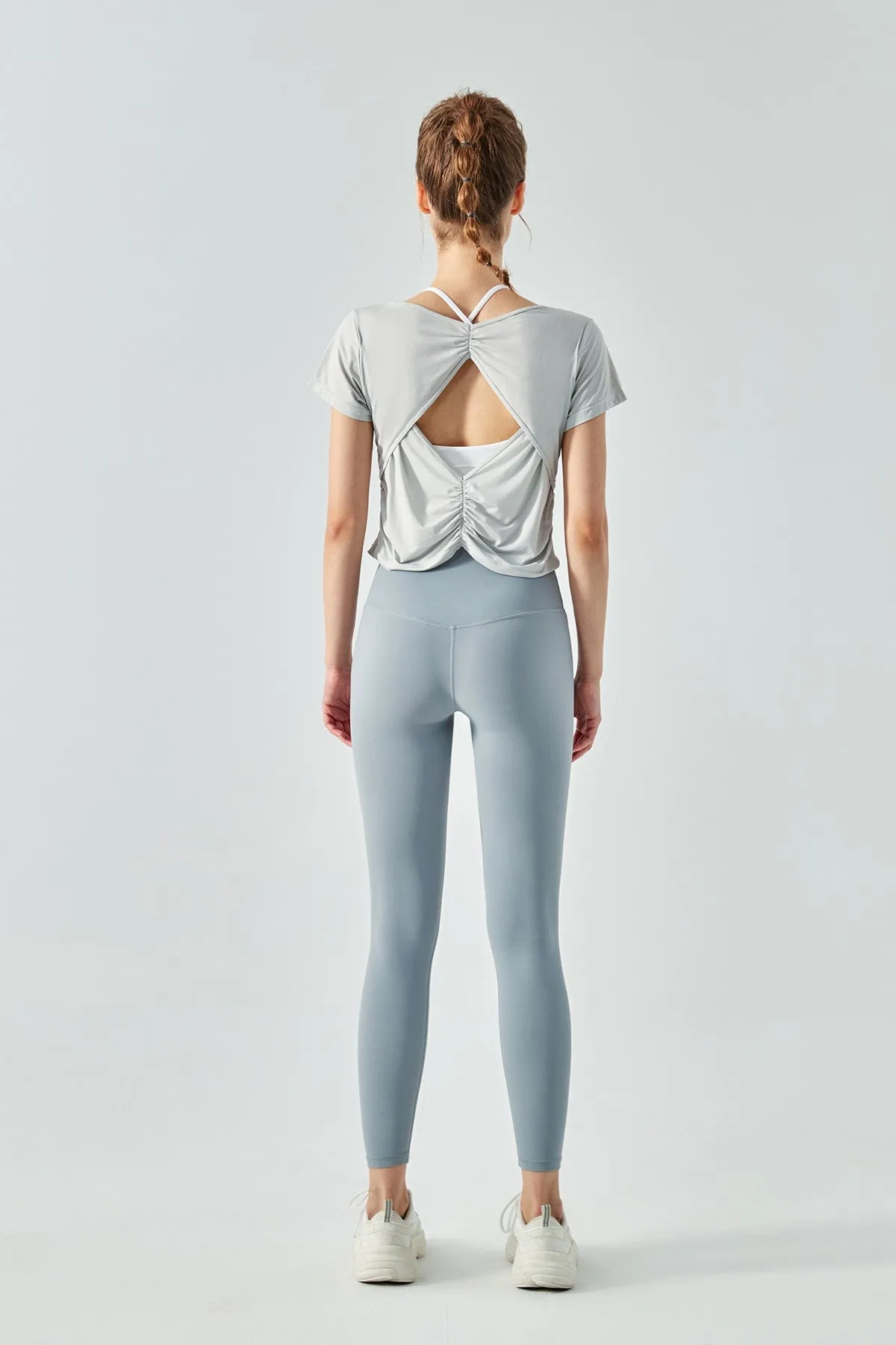 Back Cut-Out Short Sleeve Blouse