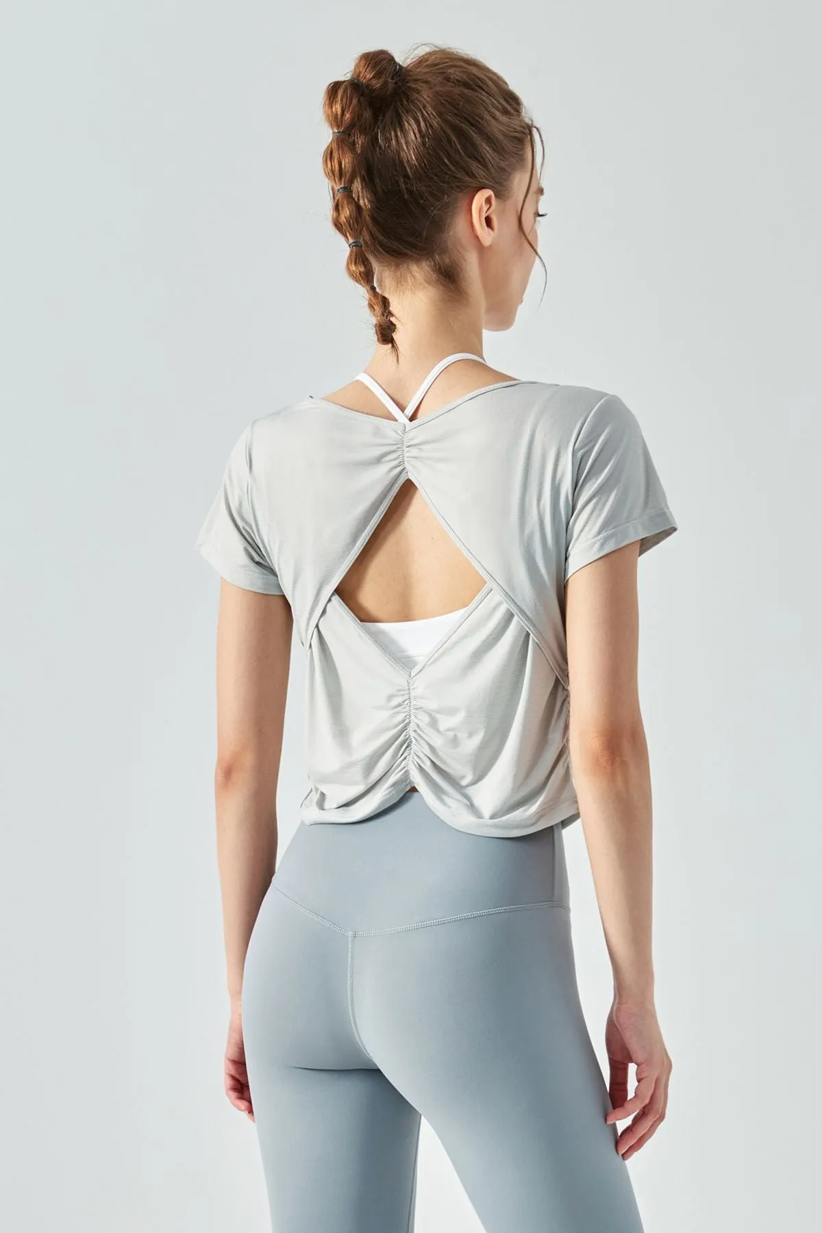 Back Cut-Out Short Sleeve Blouse
