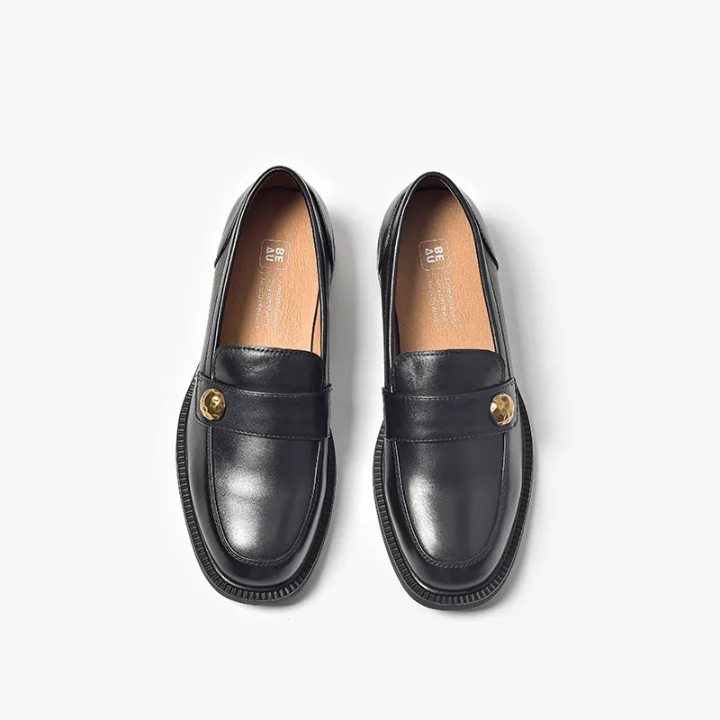 BeauToday Cow Leather Classic Slip-on Penny Loafers with Metal Decoration for Women