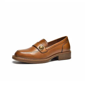 BeauToday Cow Leather Classic Slip-on Penny Loafers with Metal Decoration for Women