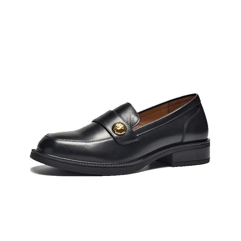 BeauToday Cow Leather Classic Slip-on Penny Loafers with Metal Decoration for Women