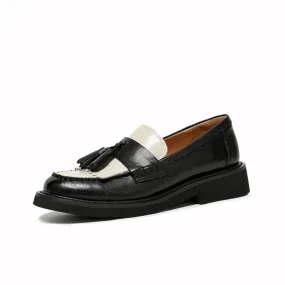 BeauToday Vintage Handmade Calfskin Loafers with Tassel Design for Women