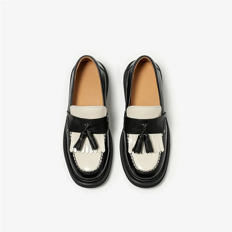 BeauToday Vintage Handmade Calfskin Loafers with Tassel Design for Women