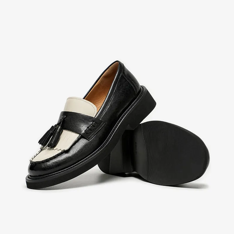 BeauToday Vintage Handmade Calfskin Loafers with Tassel Design for Women