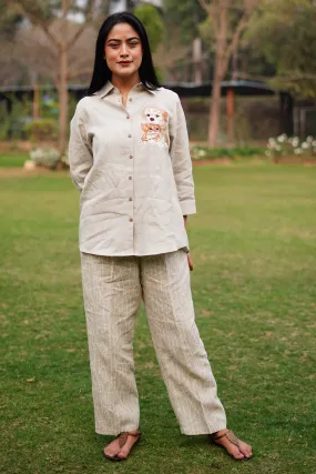 Beige Embroidered Linen Shirt
