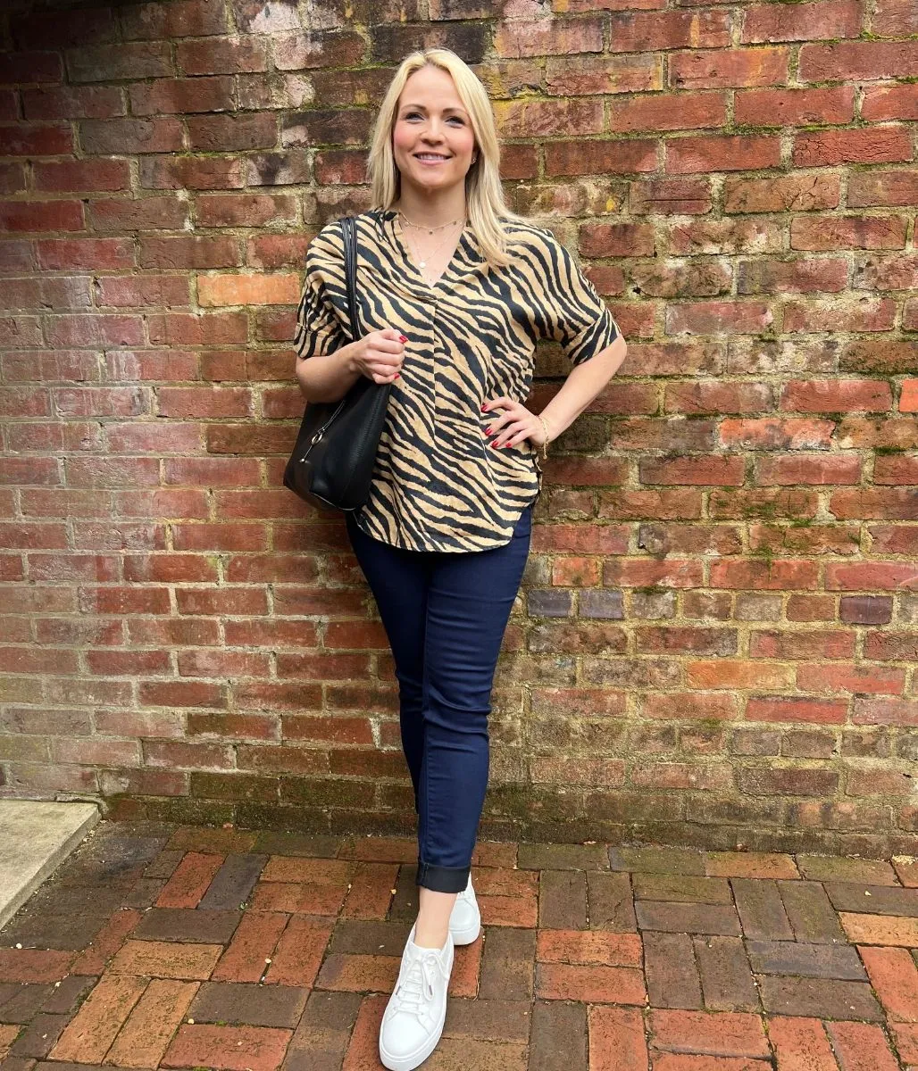 Black & Brown Animal Print Linen Top