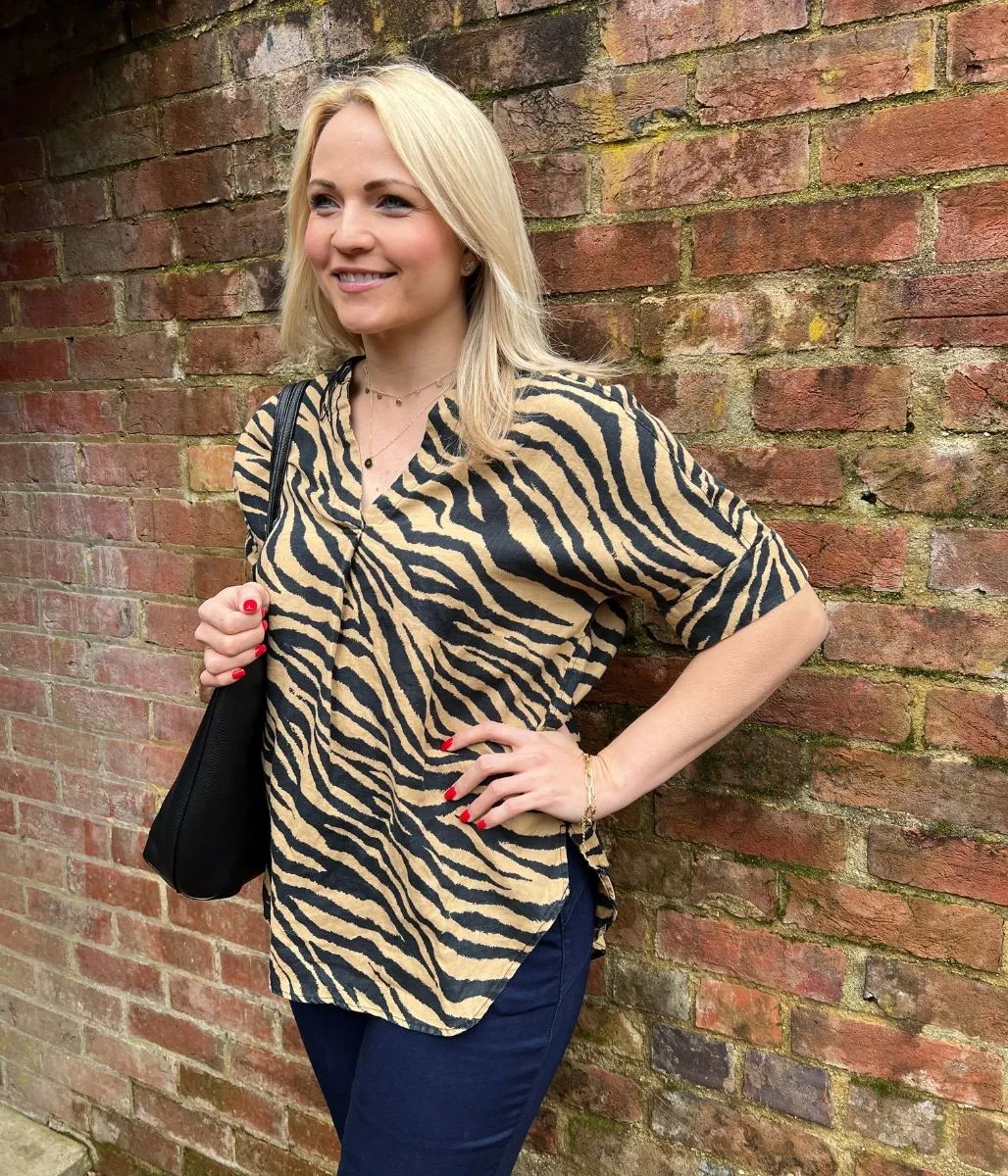 Black & Brown Animal Print Linen Top
