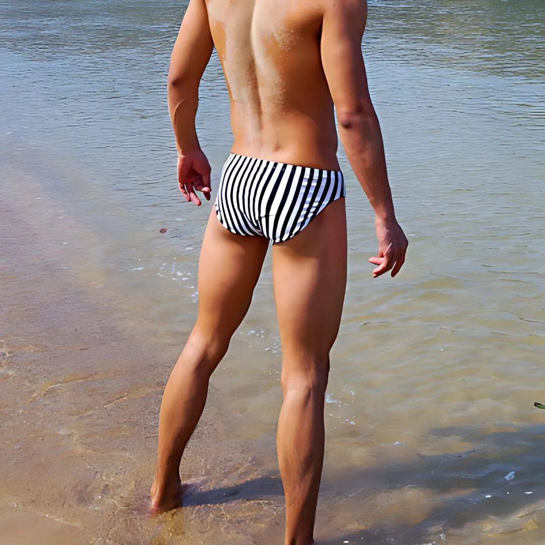 Black & White Vertical Stripe Swim Briefs