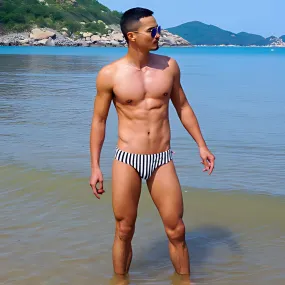 Black & White Vertical Stripe Swim Briefs