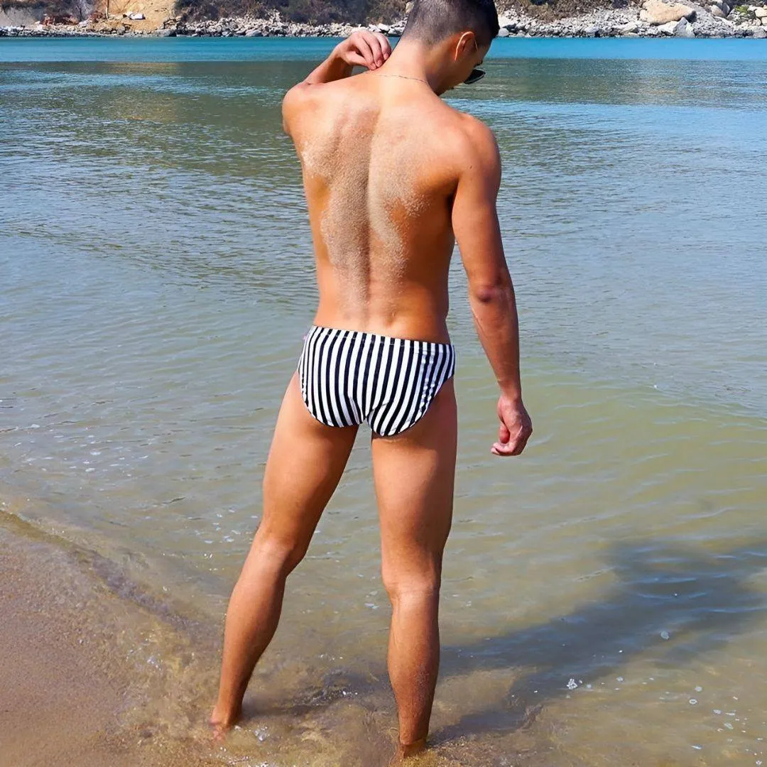 Black & White Vertical Stripe Swim Briefs