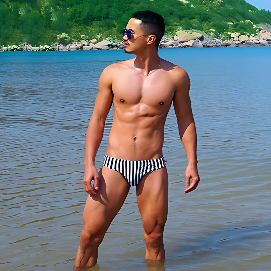 Black & White Vertical Stripe Swim Briefs