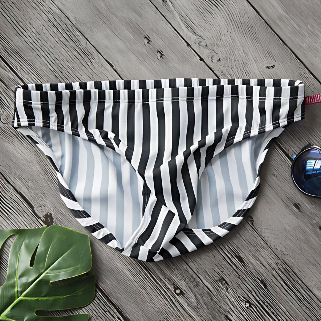 Black & White Vertical Stripe Swim Briefs