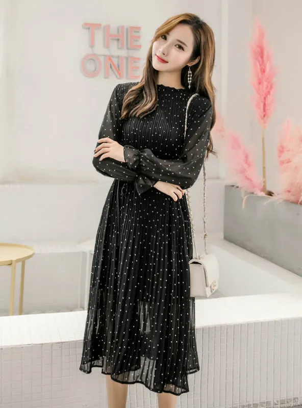 Black Vintage Clothes Spring Lady Long Chiffon Dress
