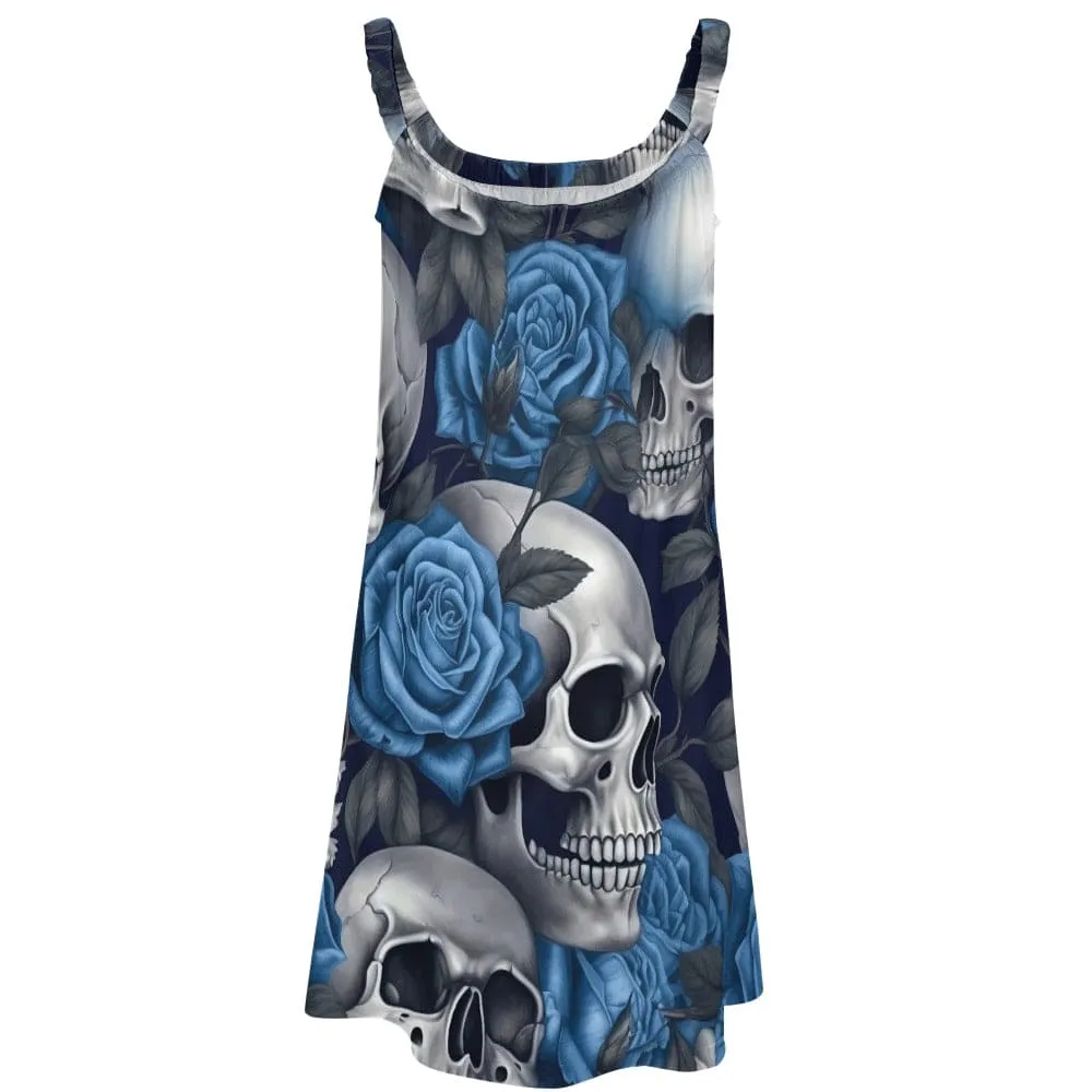 Blue Floral Skull Beach Cover Up