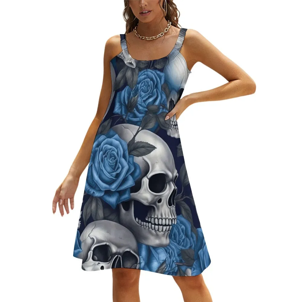 Blue Floral Skull Beach Cover Up