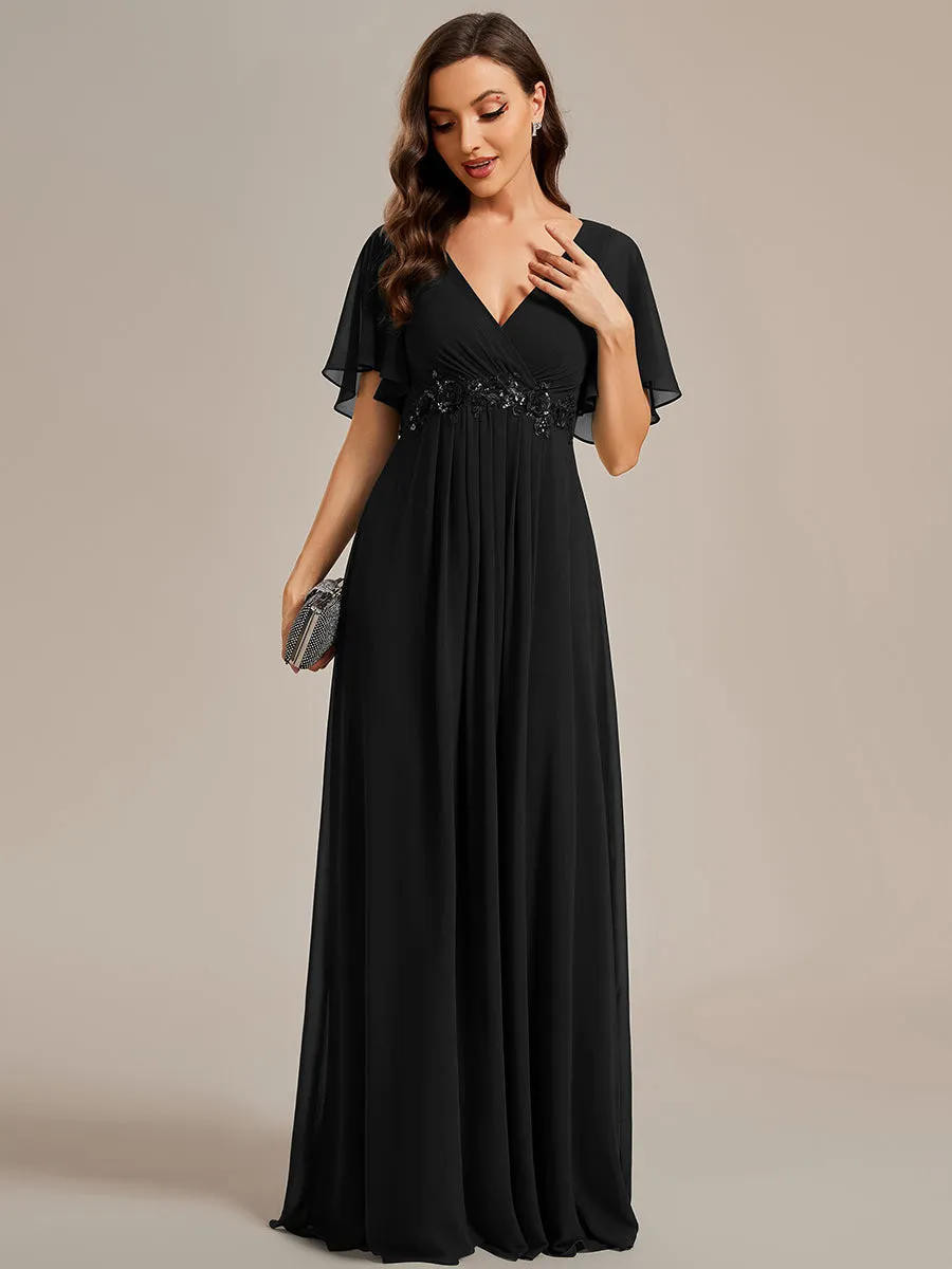 Bridesmaid Gown with V Neck Lace Applique
