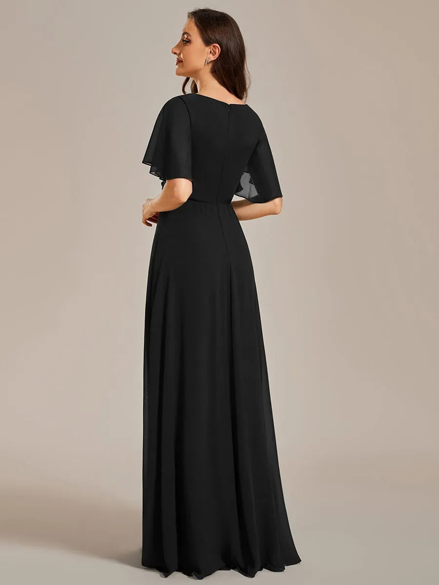 Bridesmaid Gown with V Neck Lace Applique