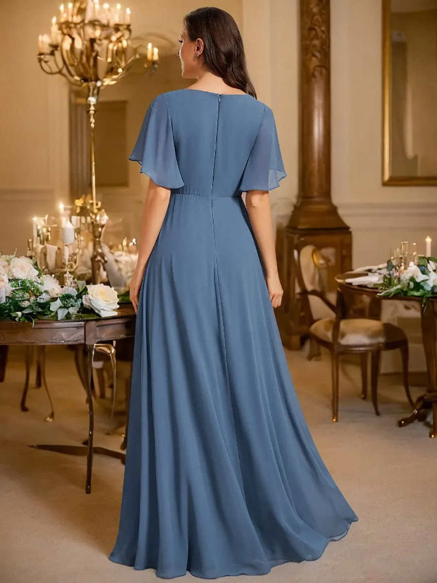 Bridesmaid Gown with V Neck Lace Applique