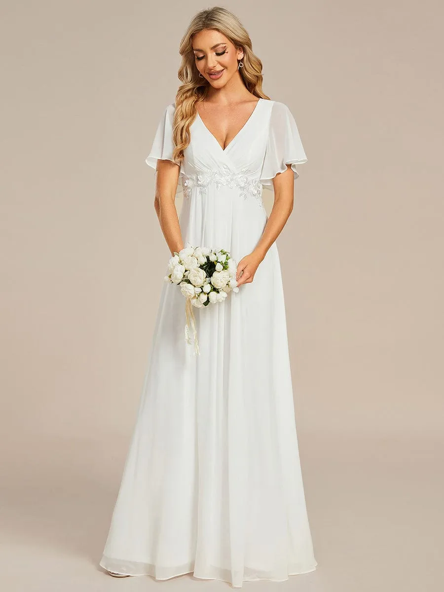 Bridesmaid Gown with V Neck Lace Applique