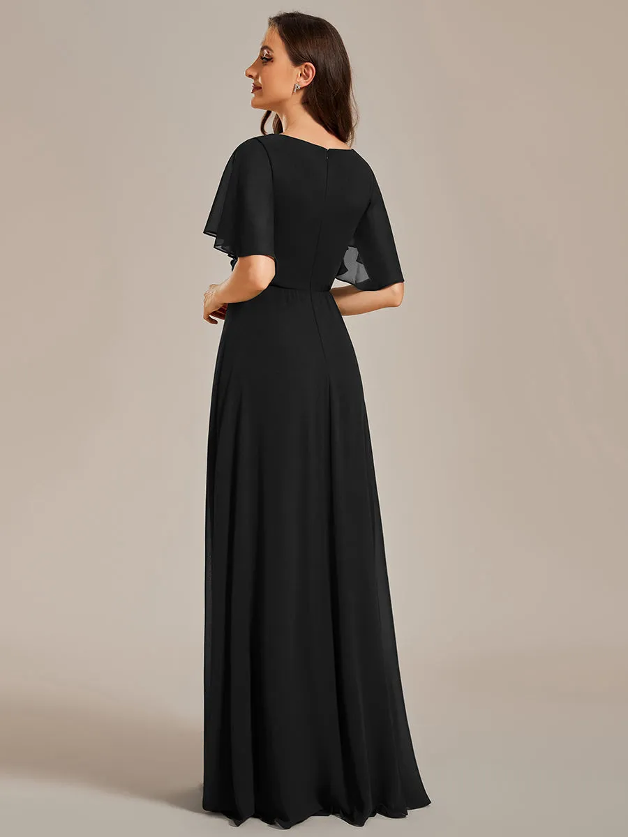 Bridesmaid Gown with V Neck Lace Applique
