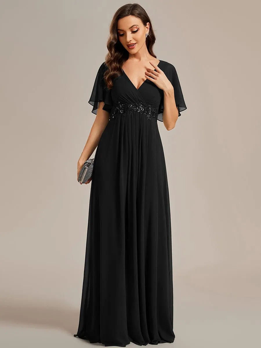 Bridesmaid Gown with V Neck Lace Applique