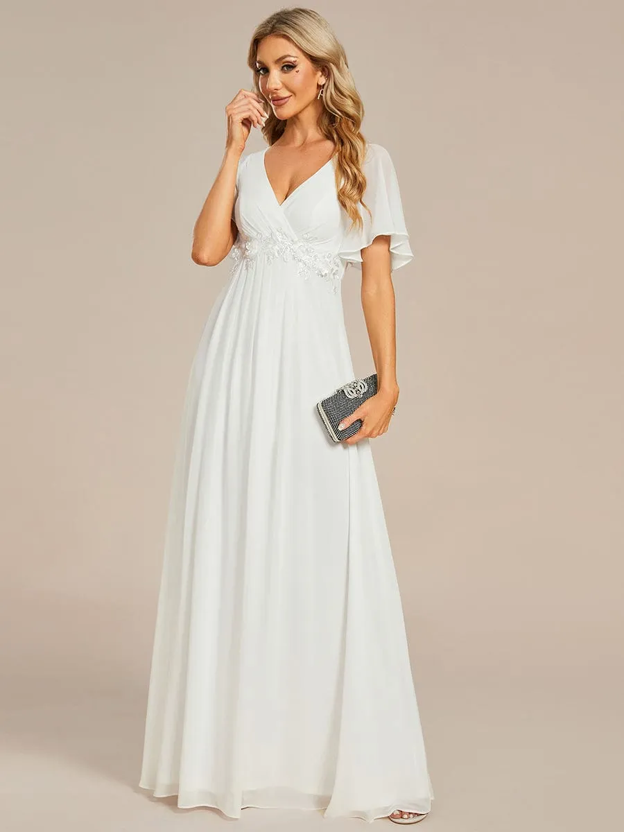Bridesmaid Gown with V Neck Lace Applique