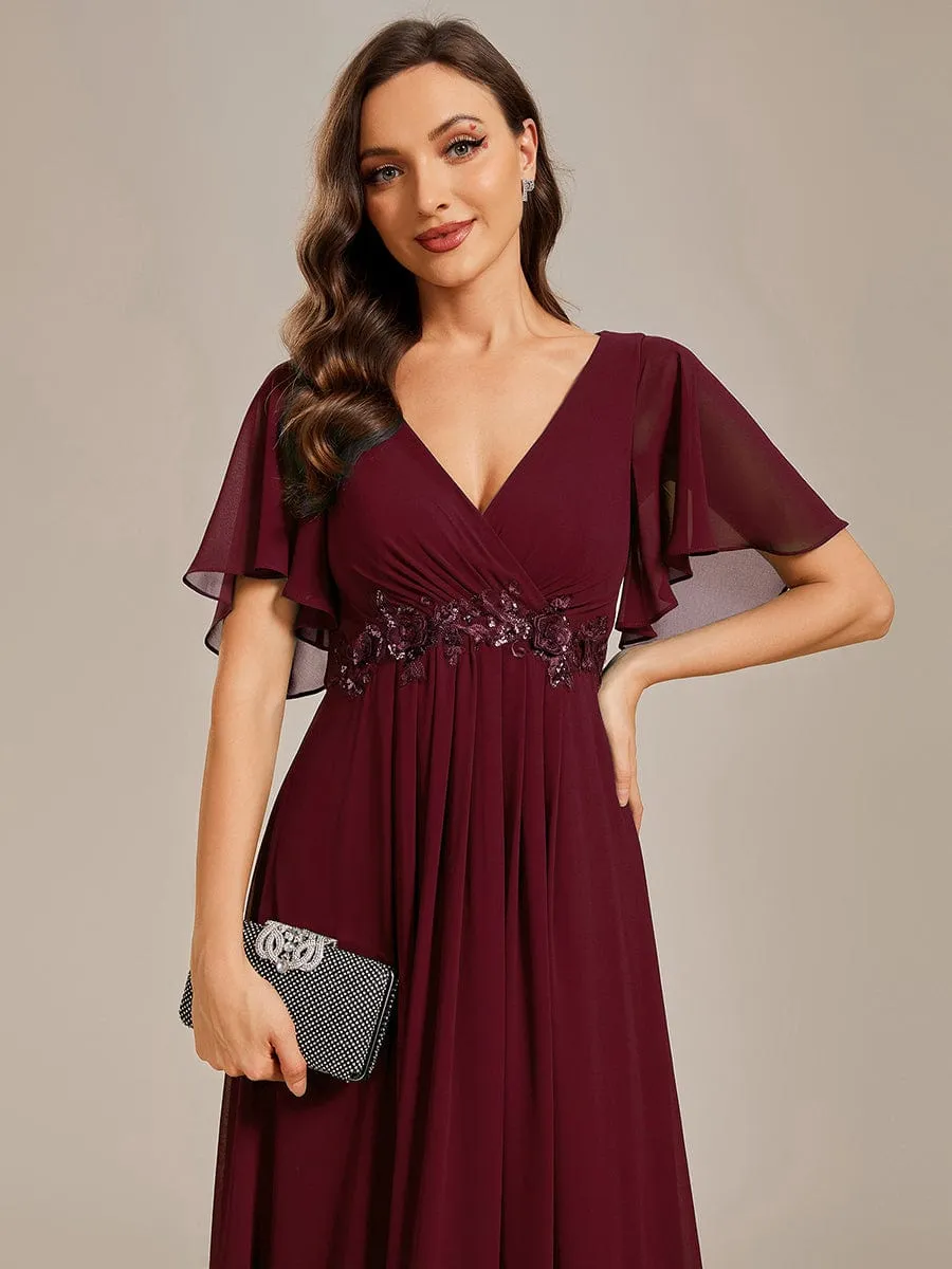 Bridesmaid Gown with V Neck Lace Applique