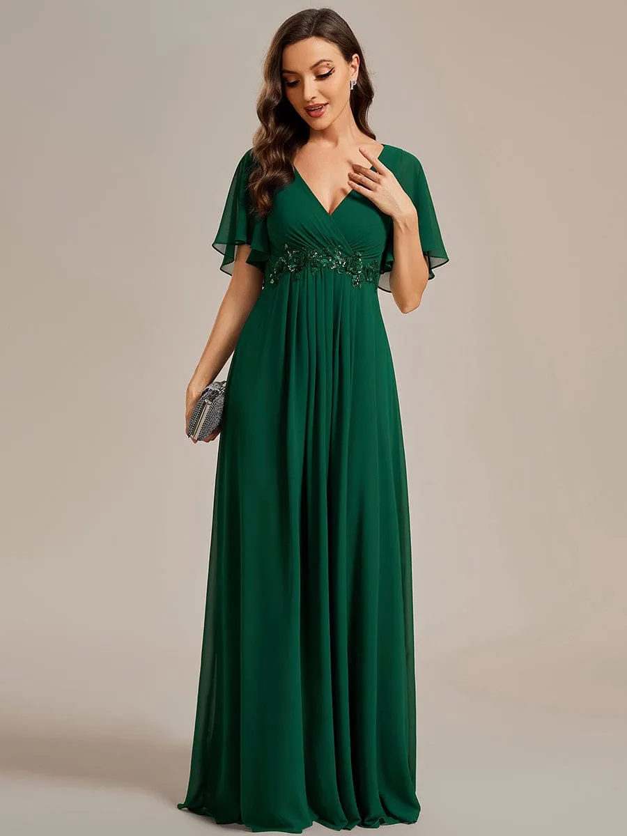 Bridesmaid Gown with V Neck Lace Applique