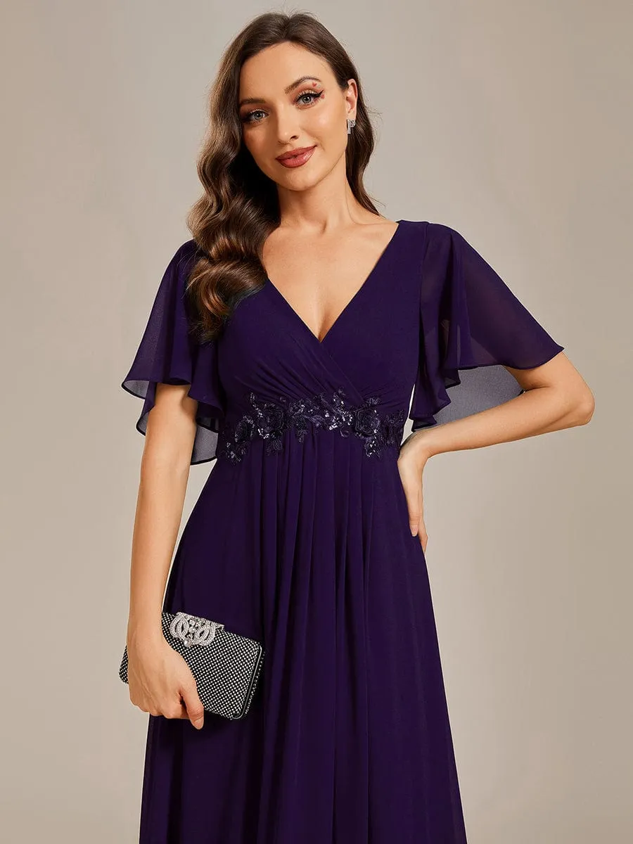 Bridesmaid Gown with V Neck Lace Applique