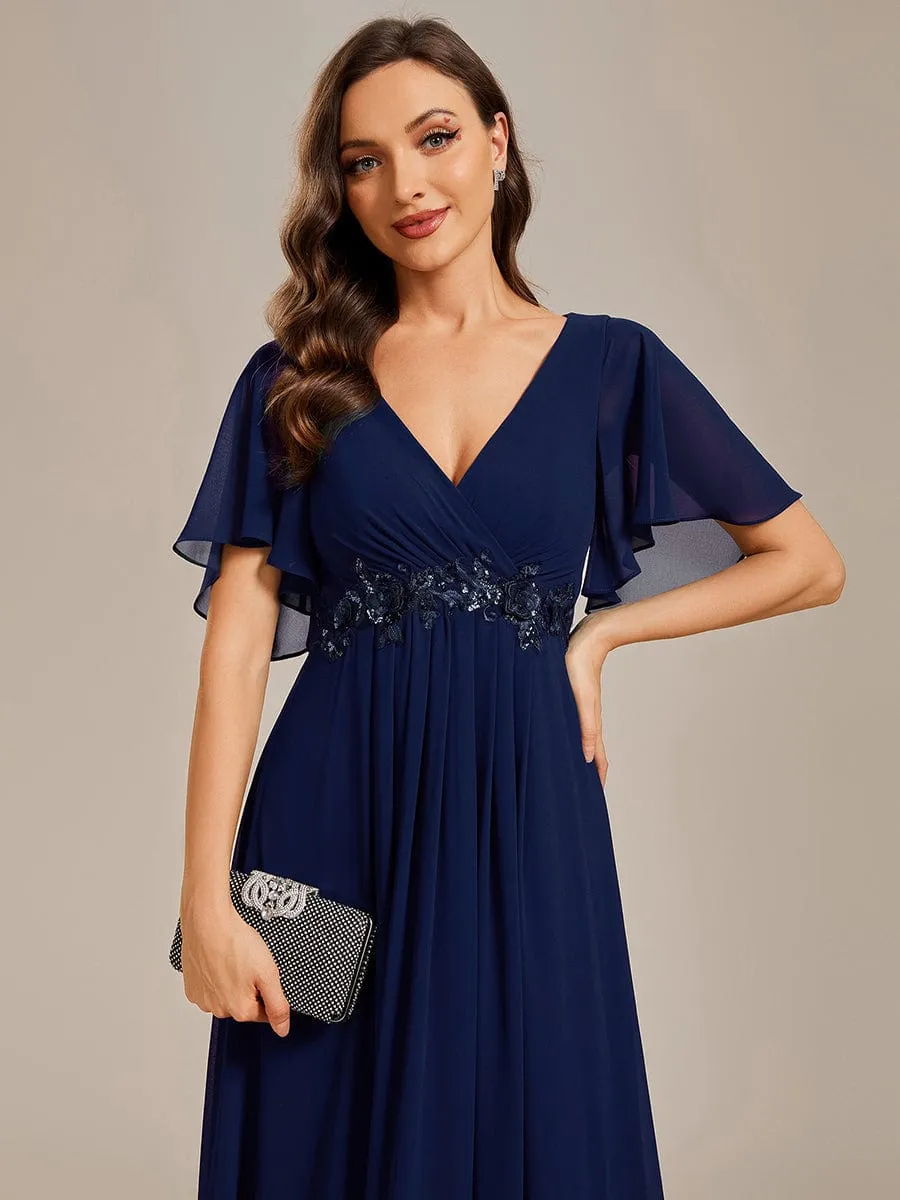Bridesmaid Gown with V Neck Lace Applique
