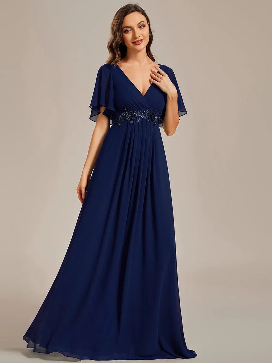 Bridesmaid Gown with V Neck Lace Applique