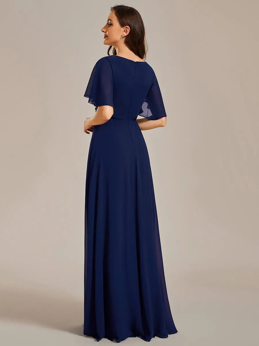 Bridesmaid Gown with V Neck Lace Applique