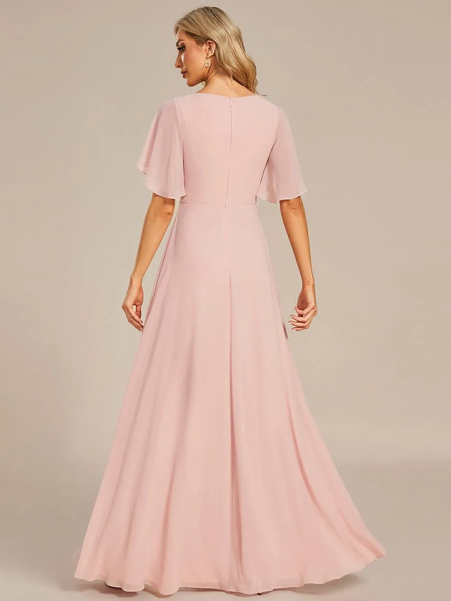 Bridesmaid Gown with V Neck Lace Applique