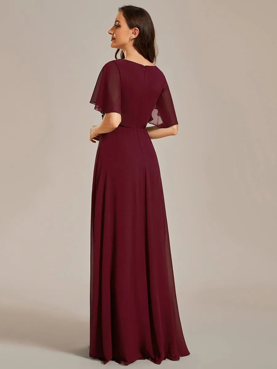 Bridesmaid Gown with V Neck Lace Applique